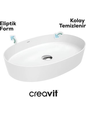 Creavit LP170 Loop 70 Oval Deliksiz Lavabo, 70X40 cm