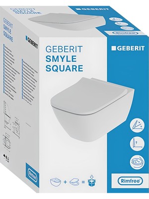 Geberit Smyle Square Rimfree Asma Klozet + Geberit Yavaş Kapak 501.668.00.1