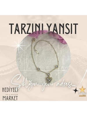 Hediyeci Market 316 L Gold Renk Kalp Figür Minimal Zirkon Taşlı Çelik Bileklik - HMÇB-0038