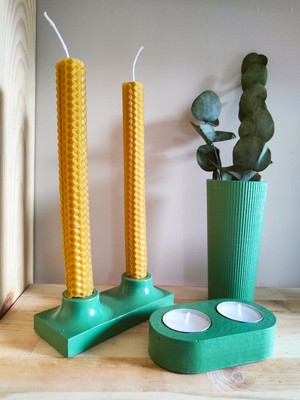 Solman Dekoratif Obje Vazo Tealight Mumluk Şamdanlık Bal Mumu Beton Ev Dekorasyon Seti