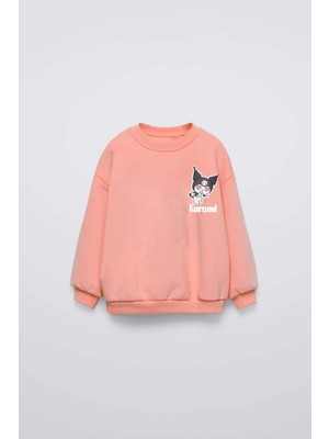 Kız Çocuk Kuromi Modelli Bisiklet Yaka Pamuk Sweat