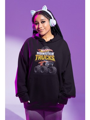 Cngz Shop Hot Wheels 2 Baskılı Kapüşonlu Sweatshirt, Unisex Oversize Monster Trucks Baskılı Hoodie