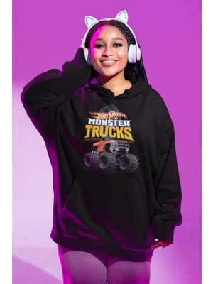 Cngz Shop Hot Wheels 2 Baskılı Kapüşonlu Sweatshirt, Unisex Oversize Monster Trucks Baskılı Hoodie