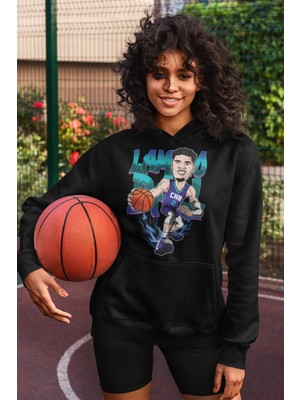 Cngz Shop Lamelo Ball Baskılı Kapüşonlu Sweatshirt, Unisex Oversize Basketbol Baskılı Hoodie