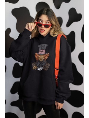 Cngz Shop Alice Harikalar Diyarı Mad Hatter Kaligrafik Baskılı Kapüşonlu Sweatshirt, Unisex Oversize Hoodie