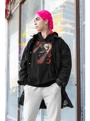 Cngz Shop Chainsaw Man Denji Premium Baskılı Kapüşonlu Sweatshirt, Unisex Oversize Anime Baskılı Hoodie