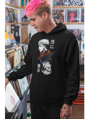 Cngz Shop Itadori-Sukuna Baskılı Kapüşonlu Sweatshirt, Unisex Oversize Anime Baskılı Hoodie