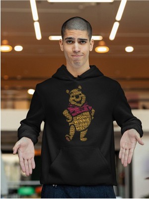 Cngz Shop Ayı Winnie Kaligrafik Baskılı Kapüşonlu Sweatshirt, Unisex Oversize Winnie The Pooh Baskılı Hoodie