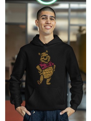 Cngz Shop Ayı Winnie Kaligrafik Baskılı Kapüşonlu Sweatshirt, Unisex Oversize Winnie The Pooh Baskılı Hoodie