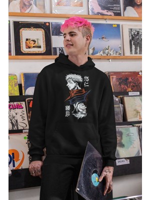 Cngz Shop Itadori-Sukuna Baskılı Kapüşonlu Sweatshirt, Unisex Oversize Anime Baskılı Hoodie