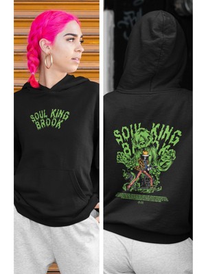 Cngz Shop One Piece Soul King Brook Sırt Baskılı Kapüşonlu Sweatshirt, Unisex Oversize Anime Baskılı Hoodie