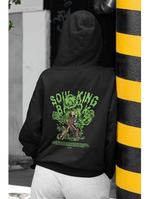 Cngz Shop One Piece Soul King Brook Sırt Baskılı Kapüşonlu Sweatshirt, Unisex Oversize Anime Baskılı Hoodie