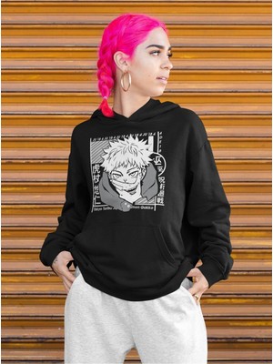 Cngz Shop Yuji Itadori Baskılı Kapüşonlu Sweatshirt, Unisex Oversize Anime Baskılı Hoodie