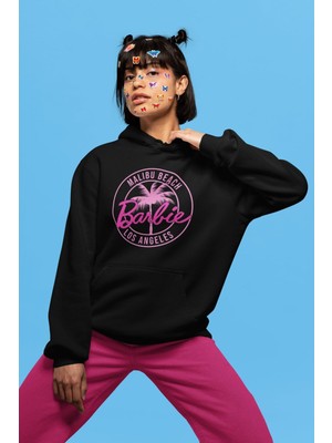 Cngz Shop Oversize Malibu Beach Los Angeles Barbie Yazılı Kapüşonlu Sweatshirt, Kadın Barbie Baskılı Hoodie