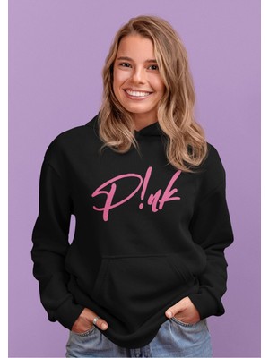 Cngz Shop Pink Yazılı Kapüşonlu Sweatshirt, Kadın Pink Baskılı Hoodie