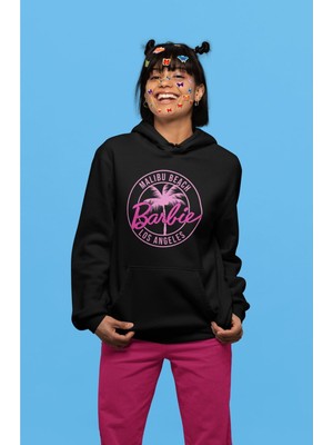 Cngz Shop Oversize Malibu Beach Los Angeles Barbie Yazılı Kapüşonlu Sweatshirt, Kadın Barbie Baskılı Hoodie