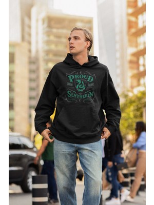 Cngz Shop Harry Potter Proud Slytherin Yazılı Kapüşonlu Sweatshirt, Unisex Oversize Baskılı Hoodie