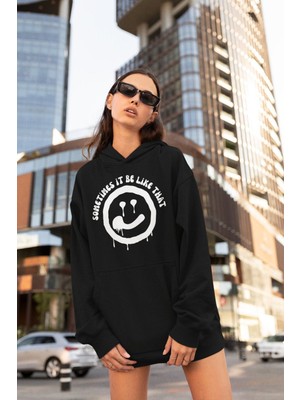 Cngz Shop Sometimes It Be Like That Yazılı Kapüşonlu Sweatshirt, Unisex Oversize Sad Face Baskılı Hoodie