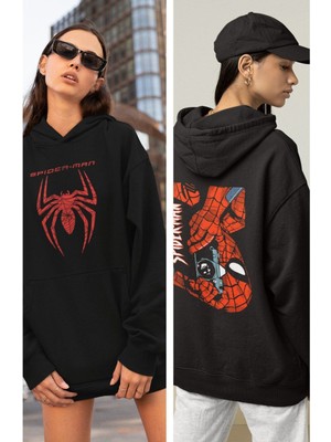 Cngz Shop Spiderman Amazing Sırt Baskılı Kapüşonlu Sweatshirt, Unisex Oversize Örümcek Adam Baskılı Hoodie