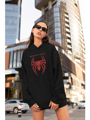 Cngz Shop Spiderman Amazing Sırt Baskılı Kapüşonlu Sweatshirt, Unisex Oversize Örümcek Adam Baskılı Hoodie