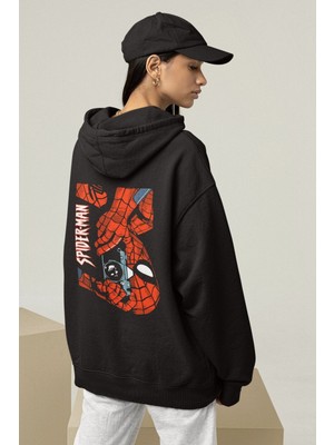 Cngz Shop Spiderman Amazing Sırt Baskılı Kapüşonlu Sweatshirt, Unisex Oversize Örümcek Adam Baskılı Hoodie