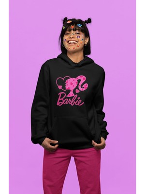 Cngz Shop Oversize Kalpli Yazılı Kapüşonlu Sweatshirt, Kadın Barbie Baskılı Hoodie