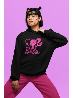 Cngz Shop Oversize Kalpli Yazılı Kapüşonlu Sweatshirt, Kadın Barbie Baskılı Hoodie