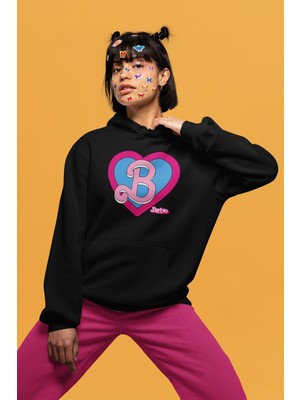 Cngz Shop Oversize Mavi Kalp Içinde B Yazılı Barbie Kapüşonlu Sweatshirt, Kadın Barbie Baskılı Hoodie