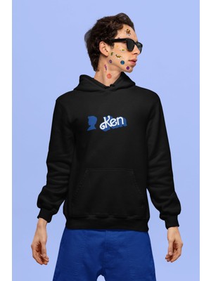 Cngz Shop Oversize Ken Yazılı Kapüşonlu Sweatshirt, Erkek Ken Baskılı Siyah Hoodie