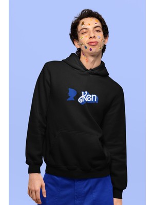 Cngz Shop Oversize Ken Yazılı Kapüşonlu Sweatshirt, Erkek Ken Baskılı Siyah Hoodie