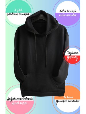 Cngz Shop Oversize Ken Yazılı Kapüşonlu Sweatshirt, Erkek Ken Baskılı Siyah Hoodie