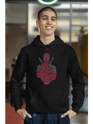 Cngz Shop Deadpool Kaligrafik Baskılı Kapüşonlu Sweatshirt, Unisex Oversize Deadpool Baskılı Hoodie