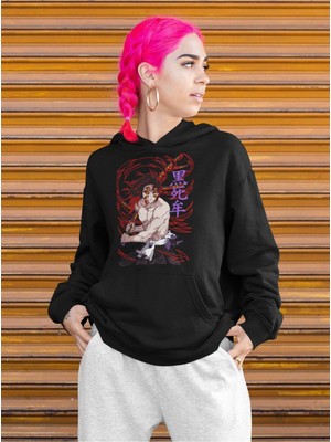 Cngz Shop Unisex Oversize Demon Slayer Kokushibo Baskılı Kapüşonlu Sweatshirt, Anime Baskılı Hoodie