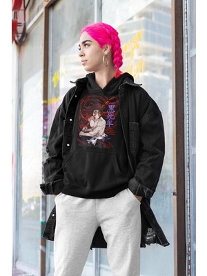 Cngz Shop Unisex Oversize Demon Slayer Kokushibo Baskılı Kapüşonlu Sweatshirt, Anime Baskılı Hoodie