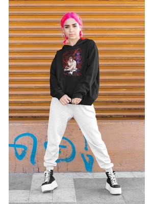 Cngz Shop Unisex Oversize Demon Slayer Kokushibo Baskılı Kapüşonlu Sweatshirt, Anime Baskılı Hoodie