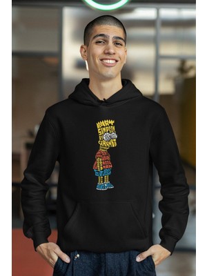 Cngz Shop Simpsons Bart 2 Kaligrafik Baskılı Kapüşonlu Sweatshirt, Unisex Oversize Simpsons Baskılı Hoodie