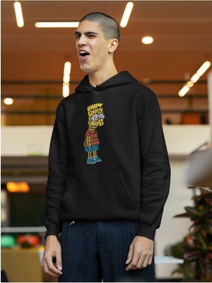 Cngz Shop Simpsons Bart 2 Kaligrafik Baskılı Kapüşonlu Sweatshirt, Unisex Oversize Simpsons Baskılı Hoodie