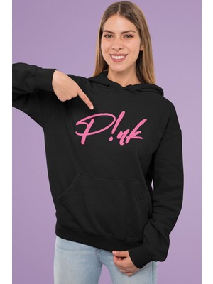 Cngz Shop Pink Yazılı Kapüşonlu Sweatshirt, Kadın Pink Baskılı Hoodie