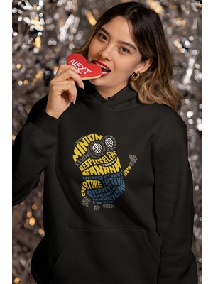 Cngz Shop Minion Bob 2 Kaligrafik Baskılı Kapüşonlu Sweatshirt, Unisex Oversize Minion Baskılı Hoodie