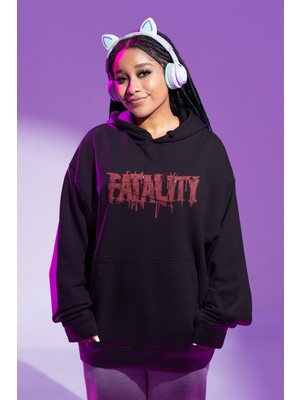 Cngz Shop Mortal Kombat Fatality Yazılı Kapüşonlu Sweatshirt, Unisex Oversize Mortal Kombat Baskılı Hoodie