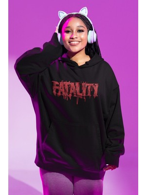 Cngz Shop Mortal Kombat Fatality Yazılı Kapüşonlu Sweatshirt, Unisex Oversize Mortal Kombat Baskılı Hoodie