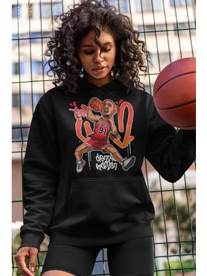 Cngz Shop Dennis Rodman Baskılı Kapüşonlu Sweatshirt, Unisex Oversize Basketbol Baskılı Hoodie