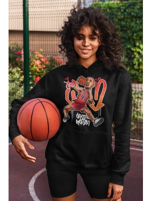 Cngz Shop Dennis Rodman Baskılı Kapüşonlu Sweatshirt, Unisex Oversize Basketbol Baskılı Hoodie