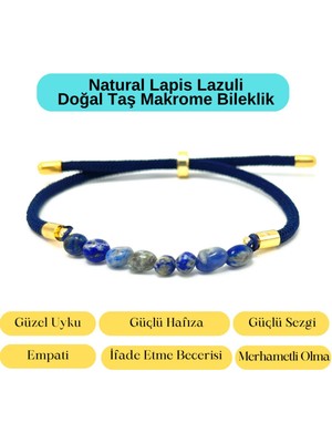 Yıldız Doğal Taş Sertifikalı Natural Lapis Lazuli Doğal Taş Makrome Bileklik Ayarlanabilir Ölçü