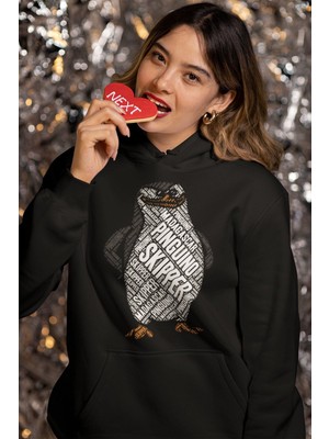 Cngz Shop Madagaskar Pengueni Skipper Kaligrafik Baskılı Kapüşonlu Sweatshirt, Unisex Oversize Baskılı Hoodie