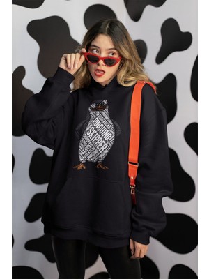 Cngz Shop Madagaskar Pengueni Skipper Kaligrafik Baskılı Kapüşonlu Sweatshirt, Unisex Oversize Baskılı Hoodie