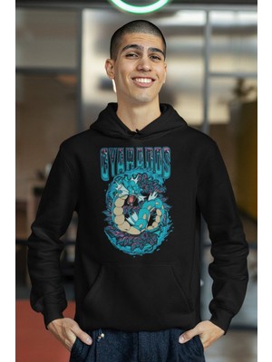 Cngz Shop Gyarados Pokemon Baskılı Kapüşonlu Sweatshirt, Unisex Oversize Pokemon Baskılı Hoodie