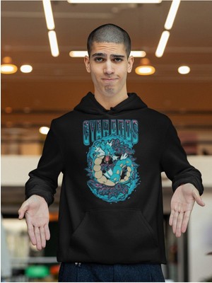 Cngz Shop Gyarados Pokemon Baskılı Kapüşonlu Sweatshirt, Unisex Oversize Pokemon Baskılı Hoodie