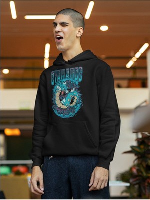 Cngz Shop Gyarados Pokemon Baskılı Kapüşonlu Sweatshirt, Unisex Oversize Pokemon Baskılı Hoodie