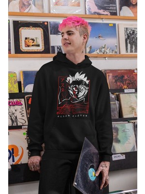 Cngz Shop Black Clover Asta 2 Baskılı Kapüşonlu Sweatshirt, Unisex Oversize Anime Baskılı Hoodie